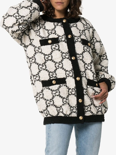 Shop Gucci Gg Supreme Knitted Bomber Jacket In White