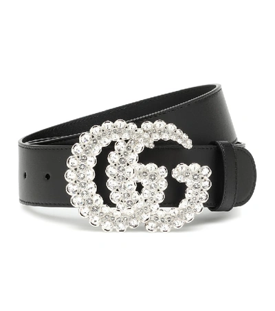 Shop Gucci Gg Crystal-embellished Leather Belt In Black