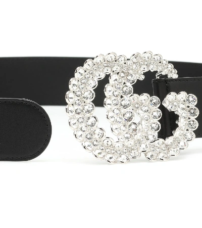 Shop Gucci Gg Crystal-embellished Leather Belt In Black