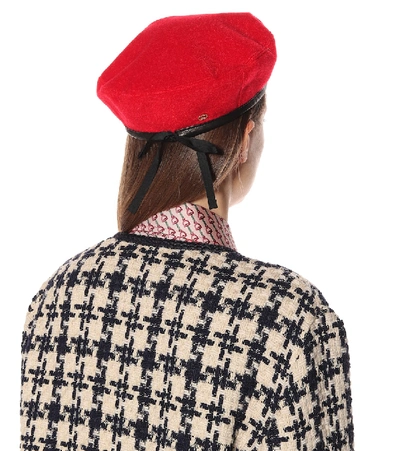 Shop Gucci Embroidered Beret In Red