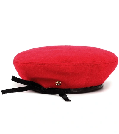 Shop Gucci Embroidered Beret In Red