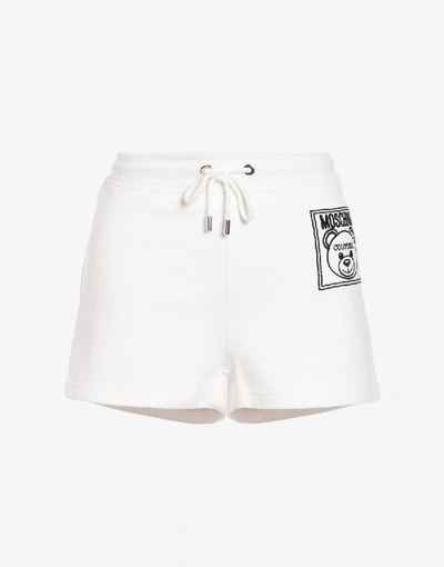 Shop Moschino Teddy Label Fleece Shorts In White