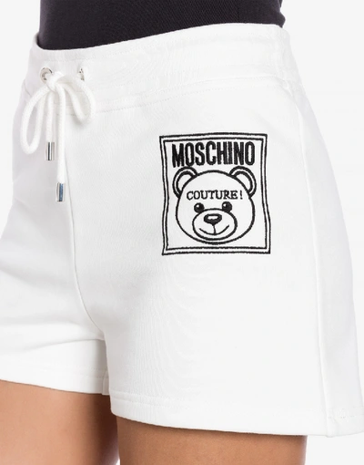 Shop Moschino Teddy Label Fleece Shorts In White