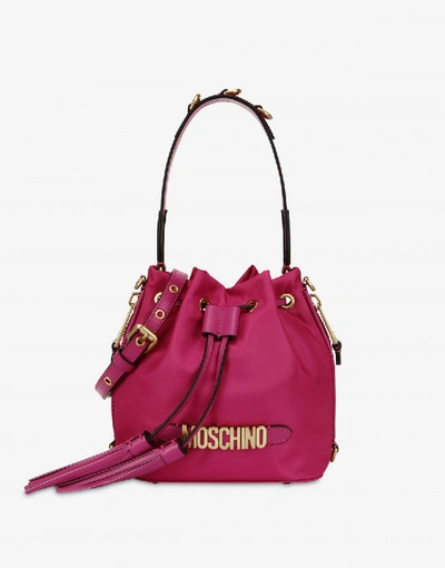 Shop Moschino Bucket Bag With Brushed Gold Logo In Fuchsia