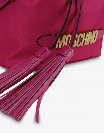 Shop Moschino Bucket Bag With Brushed Gold Logo In Fuchsia