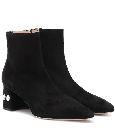 Shop Miu Miu Embellished Suede Ankle Boots In Black