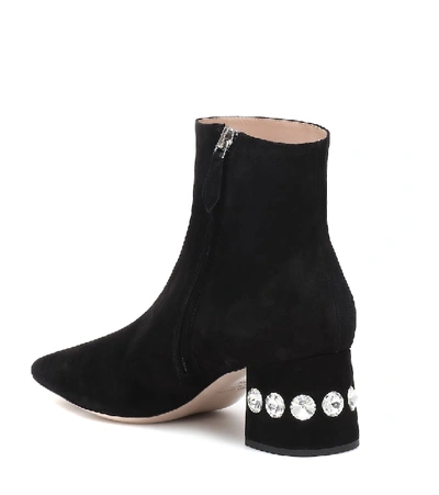 Shop Miu Miu Embellished Suede Ankle Boots In Black