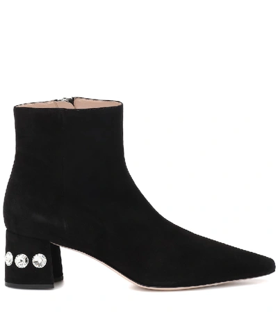 Shop Miu Miu Embellished Suede Ankle Boots In Black