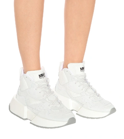 Shop Mm6 Maison Margiela High-top Leather Sneakers In White