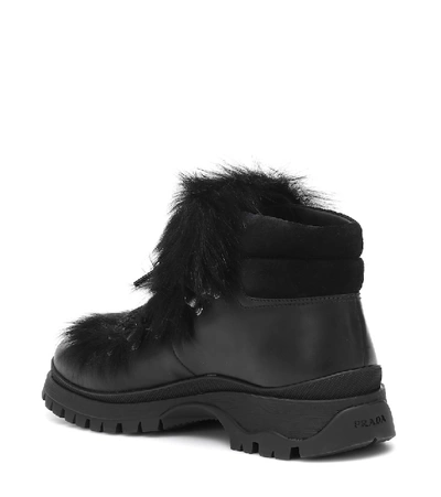 Shop Prada Shearling-trimmed Leather Ankle Boots In Black