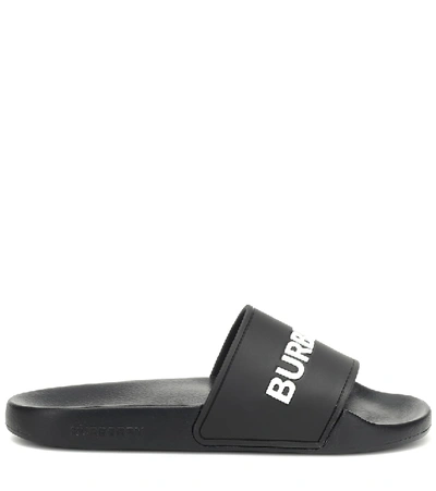 Shop Burberry Logo Rubber Slides In Black