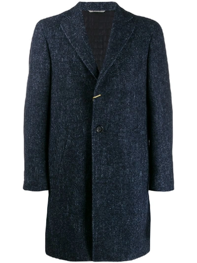 Shop Canali Herringbone Wool Coat - Blue