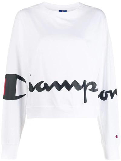 Shop Champion Logo Print Cropped Sweatshirt In White