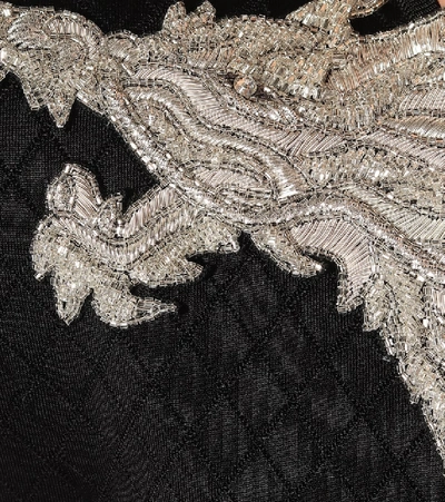 Shop Balmain Embellished Quilted Knit Minidress In Black