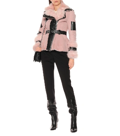 Shop Alexander Mcqueen Leather-trimmed Shearling Jacket In Pink