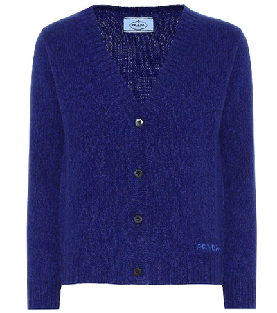 Shop Prada Wool And Cashmere Cardigan In Blue