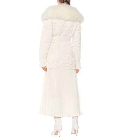 Shop Prada Fur-trimmed Cashmere Cardigan In White