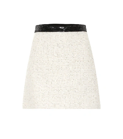 Shop Miu Miu Embellished Tweed Miniskirt In White