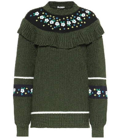 Shop Miu Miu Ruffled Virgin Wool Sweater In Green