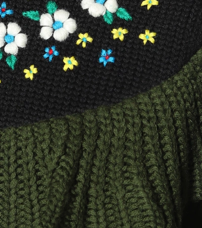 Shop Miu Miu Ruffled Virgin Wool Sweater In Green