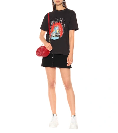 Shop Miu Miu Printed Cotton T-shirt In Black