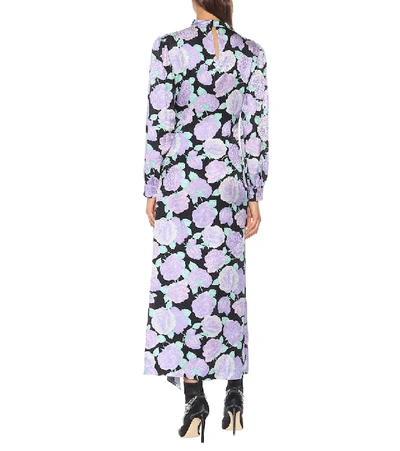 Shop Miu Miu Floral Jacquard Silk Midi Dress In Purple
