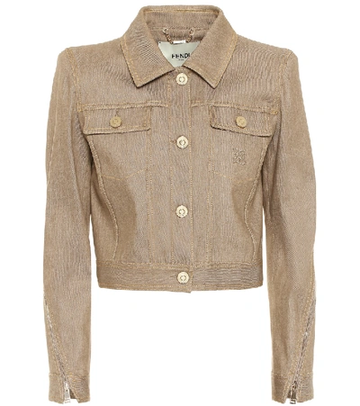 Shop Fendi Cropped Denim Jacket In Brown