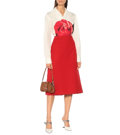 Shop Prada Wool Midi Skirt In Red