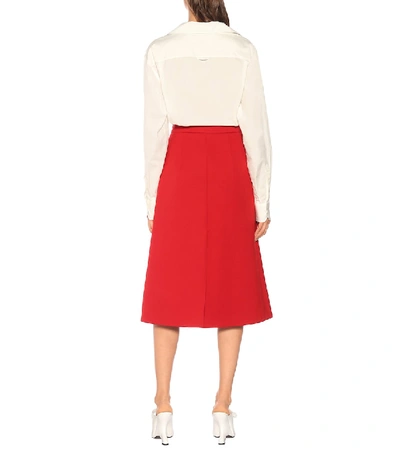 Shop Prada Wool Midi Skirt In Red