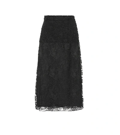 Shop Prada Lace Silk Midi Skirt In Black