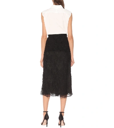 Shop Prada Lace Silk Midi Skirt In Black