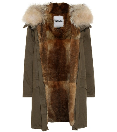 Shop Yves Salomon Army Fur-trimmed Cotton Parka In Green