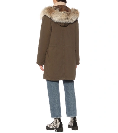 Shop Yves Salomon Army Fur-trimmed Cotton Parka In Green