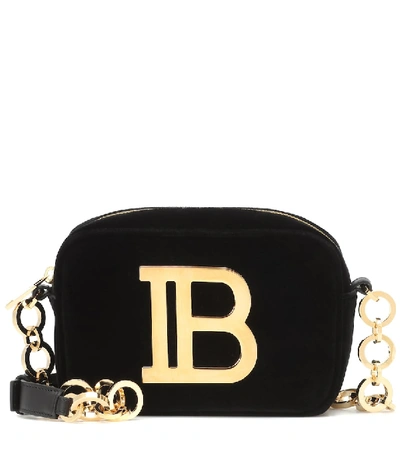 Shop Balmain B Velvet Shoulder Bag In Black