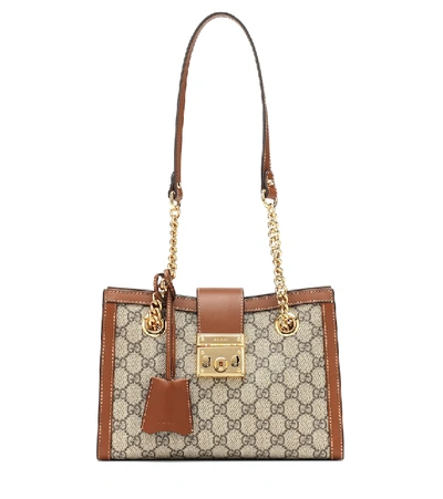 Shop Gucci Padlock Small Gg Supreme Shoulder Bag In Brown