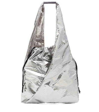 Shop Mm6 Maison Margiela Japanese Medium Metallic Bucket Bag In Silver