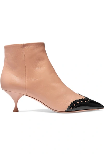 Shop Miu Miu Two-tone Leather Ankle Boots In Neutral