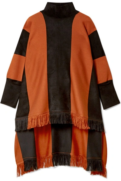 Shop Oscar De La Renta Paneled Silk-blend Turtleneck Poncho In Orange