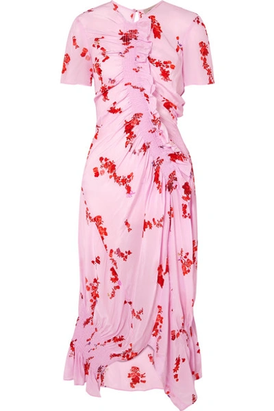 Shop Preen Line Serelida Asymmetric Ruffled Floral-print Crepe De Chine Dress In Pink