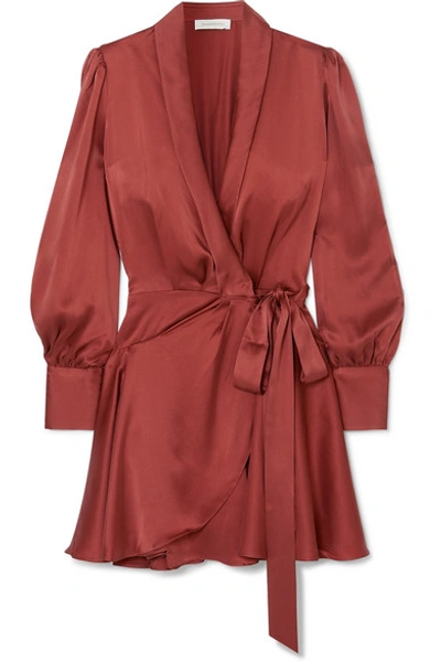 Shop Zimmermann Silk Wrap Mini Dress In Red