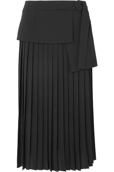Shop Victoria Victoria Beckham Asymmetric Pleated Crepe Midi Skirt In Black