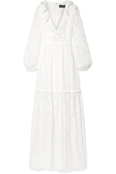 Shop Rachel Zoe Alexis Ruffled Tiered Fil Coupé Silk And Cotton-blend Chiffon Maxi Dress In White