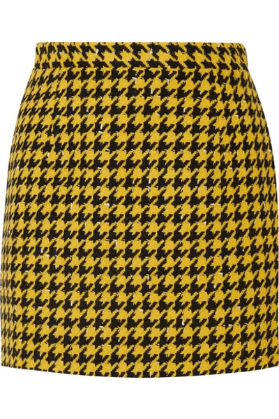 Shop Alessandra Rich Houndstooth Wool-blend Tweed Mini Skirt In Yellow