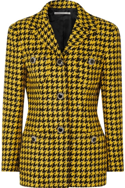 Shop Alessandra Rich Houndstooth Wool-blend Tweed Jacket In Yellow