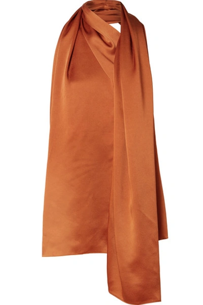 Shop Oscar De La Renta Draped Satin Halterneck Top In Orange