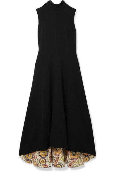 Shop Oscar De La Renta Ornament Silk-trimmed Wool-blend Midi Dress In Black