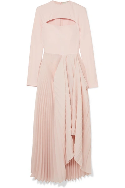 Shop A.w.a.k.e. Sea Shell Cutout Crepe And Pleated Chiffon Maxi Dress In Pink