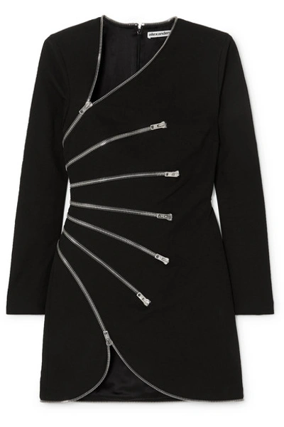 Shop Alexander Wang Zip-detailed Cotton-blend Crepe Mini Dress In Black