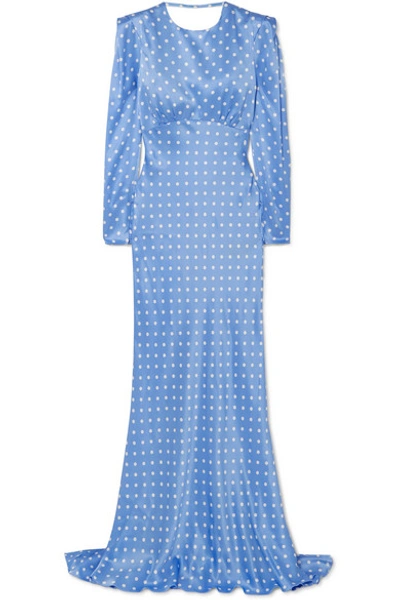 Shop Alessandra Rich Open-back Polka-dot Silk-satin Gown In Light Blue