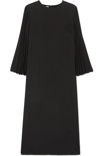 Shop Valentino Pleated Cady Midi Dress In Black